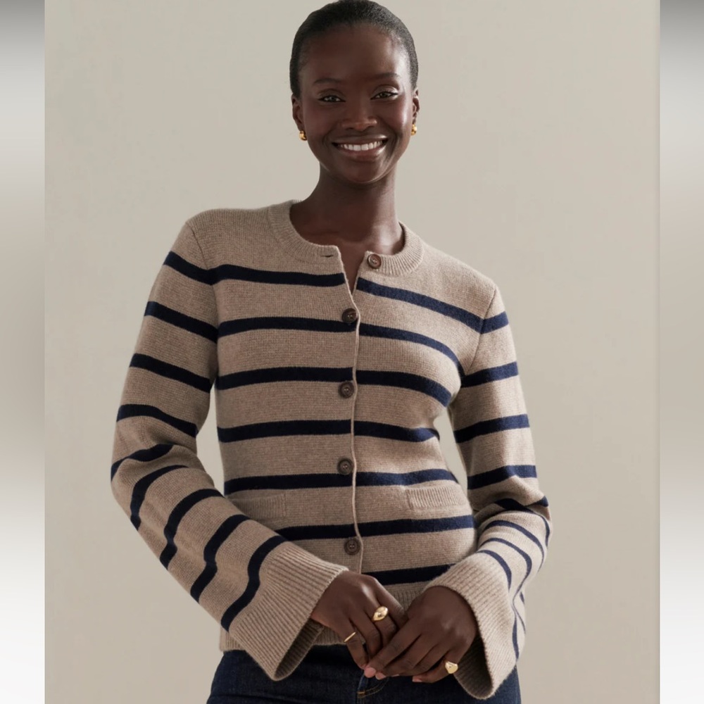 Jenni Kayne Cooper Cardigan - size Medium NWOT Taupe & Navy